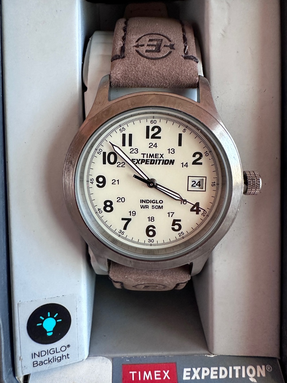 Timex Expedition Field - Metal Bezel, Beige Dial, Brown Leather Strap